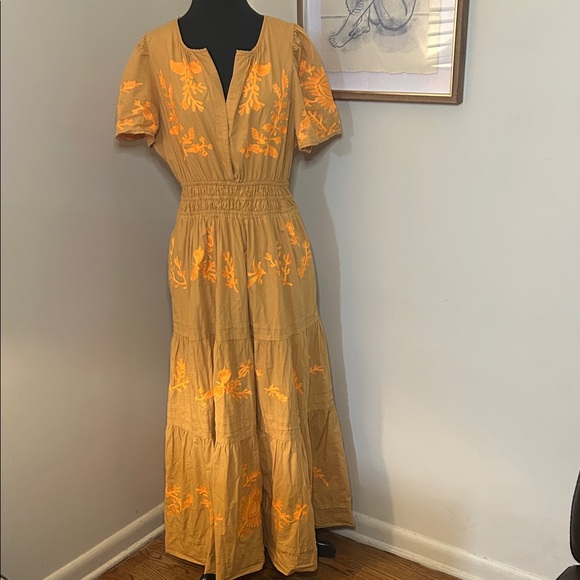 Anthropologie | Somerset Embroidered Maxi Dress Tiered Orange Size large - Picture 2 of 10